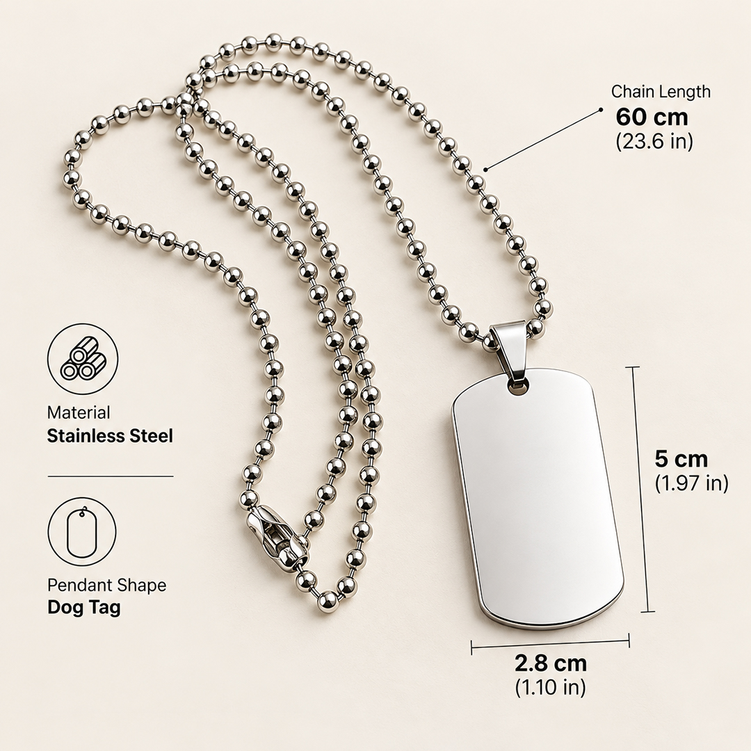 Stainless Steel Dog Tag Necklace Size Chart