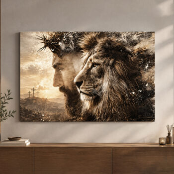 Jesus Lion of Judah Crown of Thorns Christian Canvas Wall Art