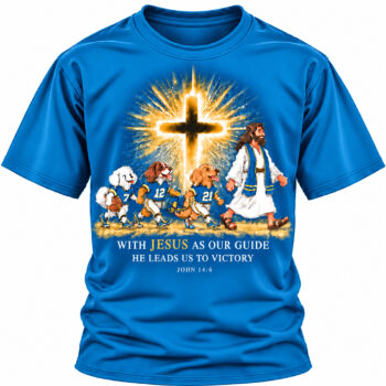 Jesus Victory Powder Blue & Gold Football Christian Shirt