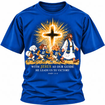 Jesus Victory Royal Blue & Yellow Football Christian Shirt