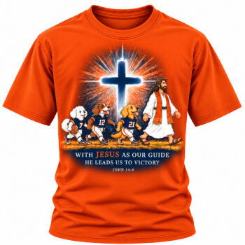 Jesus Victory Orange & Navy Football Christian Shirt