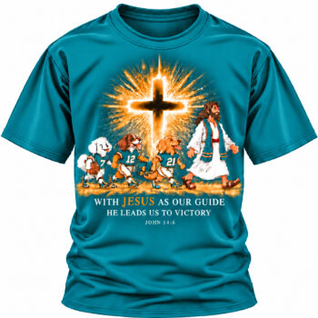 Jesus Victory Aqua & Orange Football Christian Shirt