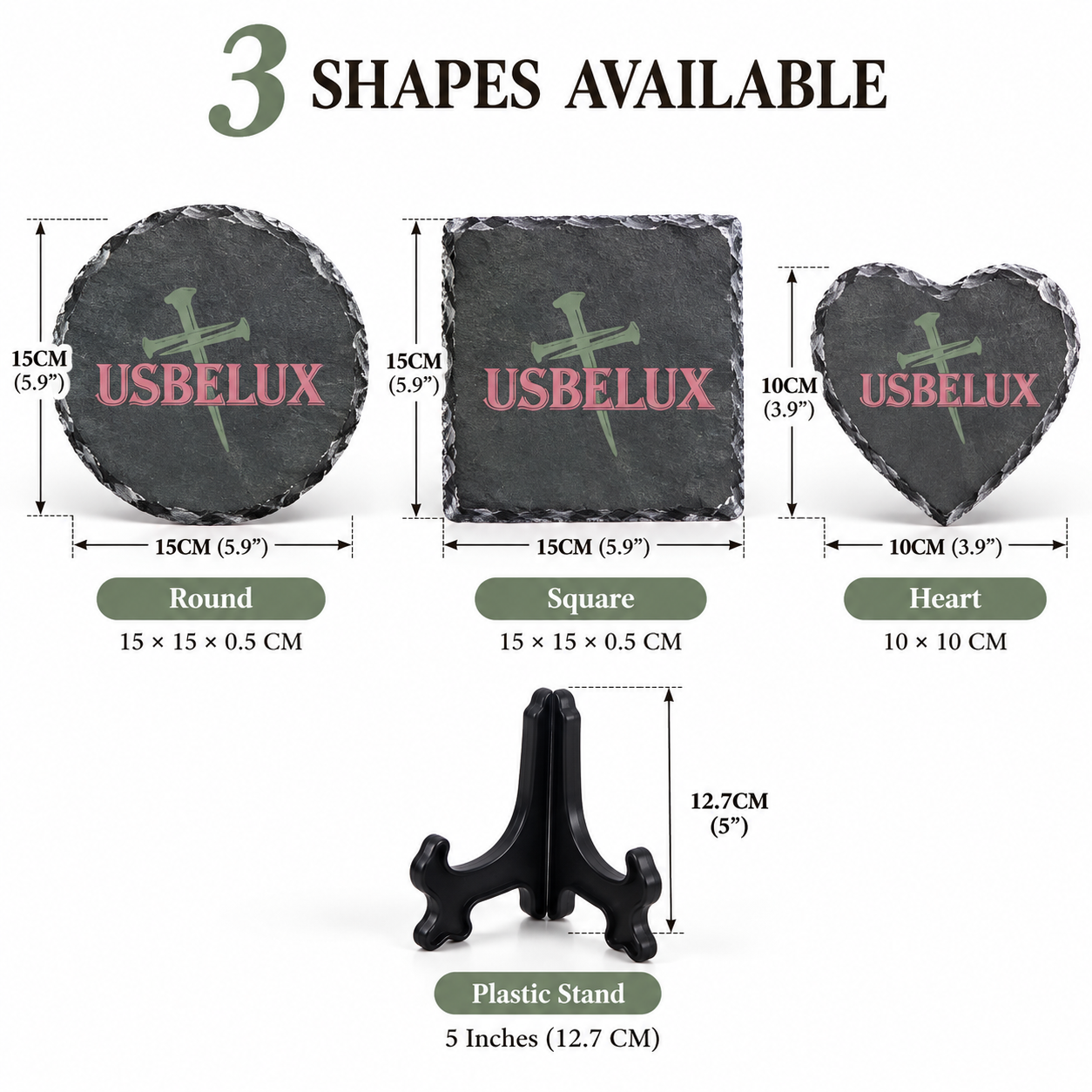 Christian Decorative Stone Sizes - Round, Square, Heart and Plastic Display Stand