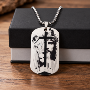 Jesus Lion of Judah Cross Dog Tag Necklace