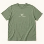 Sage green Jesus Is King Christian T-shirt with a cream crown graphic