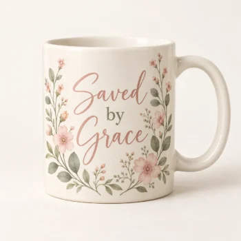Saved by Grace Christian Coffee Mug – Floral Design