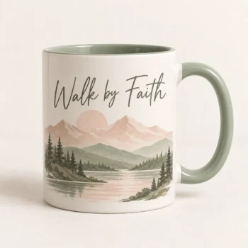 Walk by Faith Christian Coffee Mug – Mountain Design